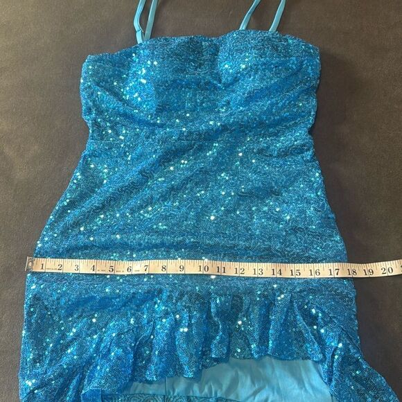 Women’s Blue Sequined Short Prom Party Homecoming Dress Ruffle Hem Size 8 - Picture 10 of 13
